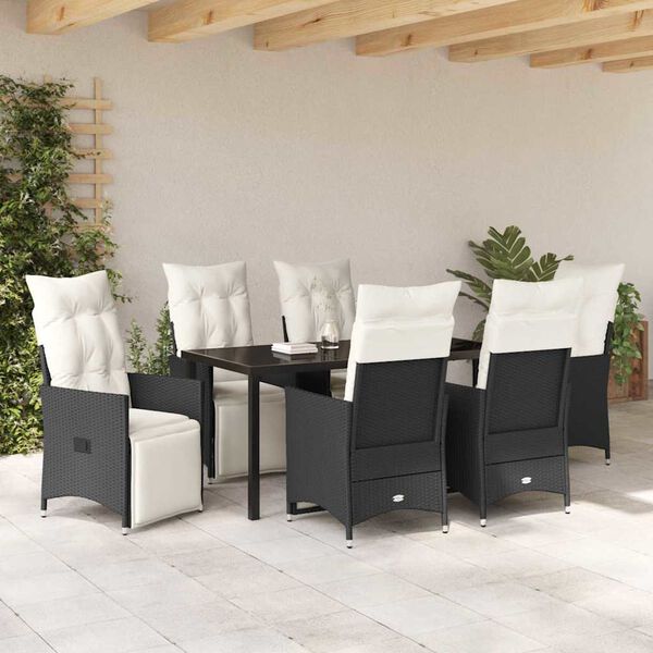 vidaXL Garden Dining Set with Cushion 7 pcs Black Poly Rattan
