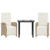 vidaXL 3 Piece Bistro Set with Cushions Beige Poly Rattan