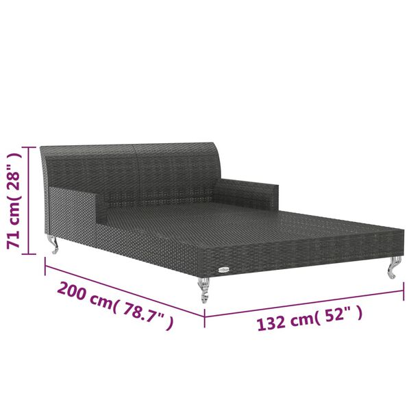 vidaXL 2-Person Garden Sun Bed with Cushions Poly Rattan Black