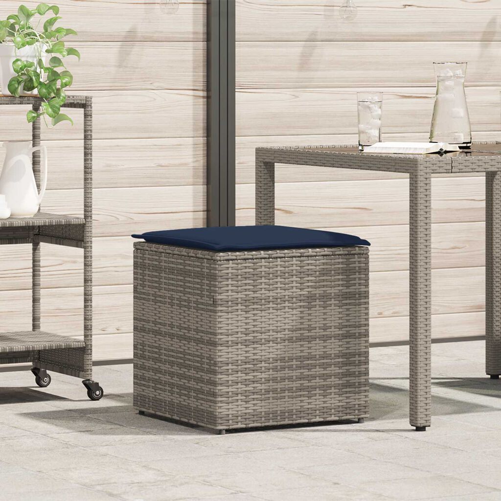 vidaXL Storage Box Grey and Navy Blue Rattan and Fabric Cushion Medium