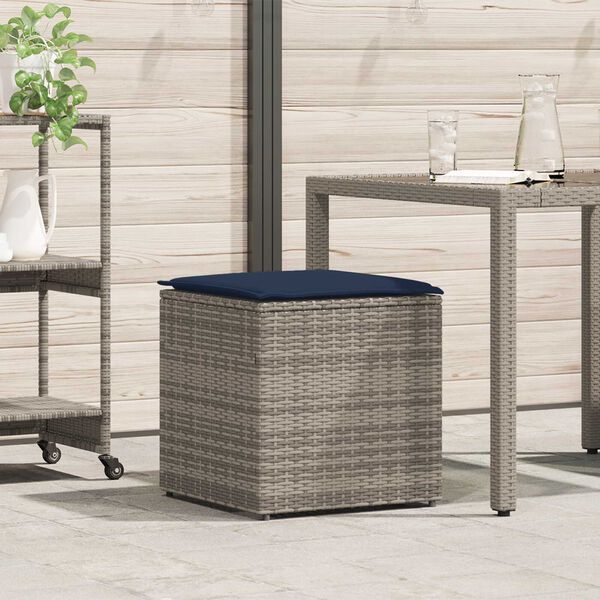 vidaXL Storage Box Grey and Navy Blue Rattan and Fabric Cushion Medium
