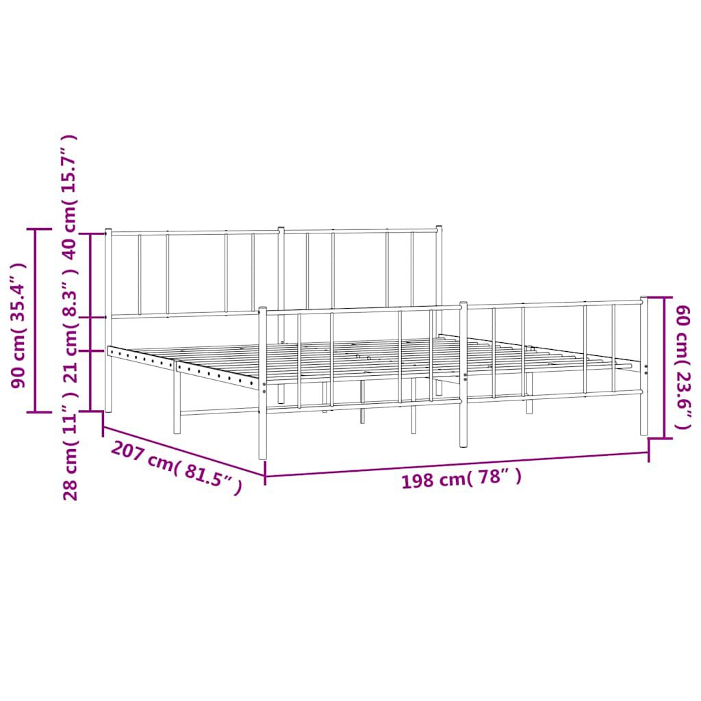 vidaXL Metal Bed Frame without Mattress with Footboard White 193x203cm