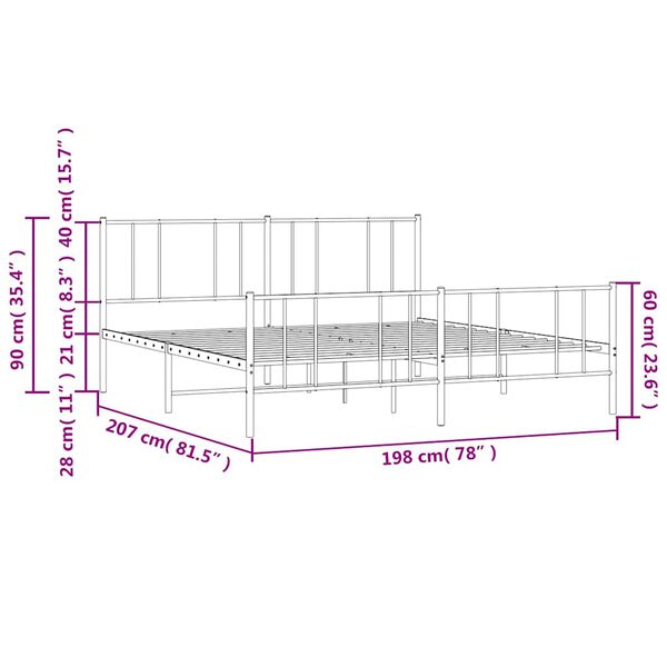 vidaXL Metal Bed Frame without Mattress with Footboard White 193x203cm