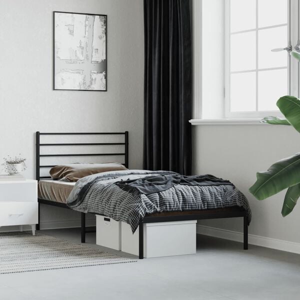 vidaXL Metal Bed Frame without Mattress with Headboard Black 100x200cm