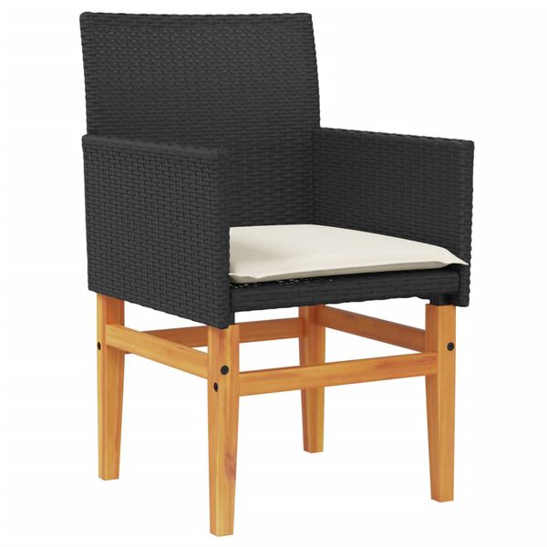 vidaXL Garden Chairs with Cushions 2 pcs Black Poly Rattan&Solid Wood