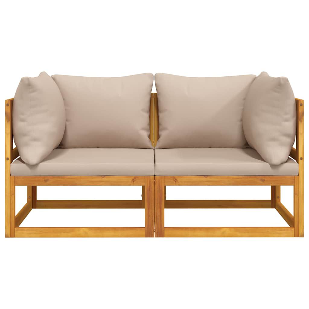 vidaXL Sectional Corner Sofas 2 pcs with Taupe Cushions Solid Wood Acacia