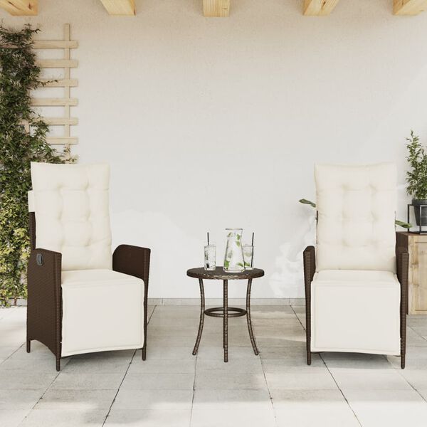 vidaXL 3 Piece Bistro Set with Cushions Brown Poly Rattan