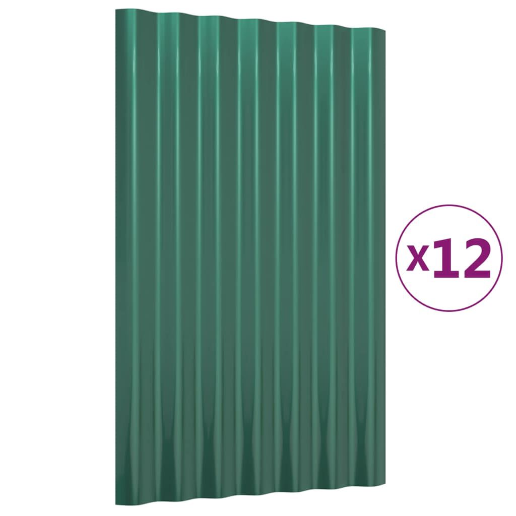 vidaXL Roof Panels 12 pcs Powder-coated Steel Green 60x36 cm