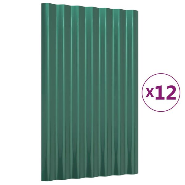 vidaXL Roof Panels 12 pcs Powder-coated Steel Green 60x36 cm