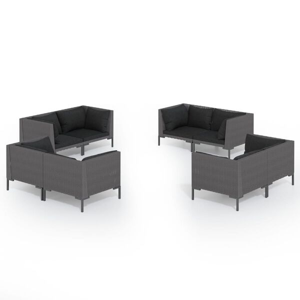 vidaXL 8 Piece Garden Lounge Set with Cushions Poly Rattan Dark Grey