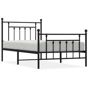 vidaXL Metal Bed Frame without Mattress with Footboard Black 100x190cm