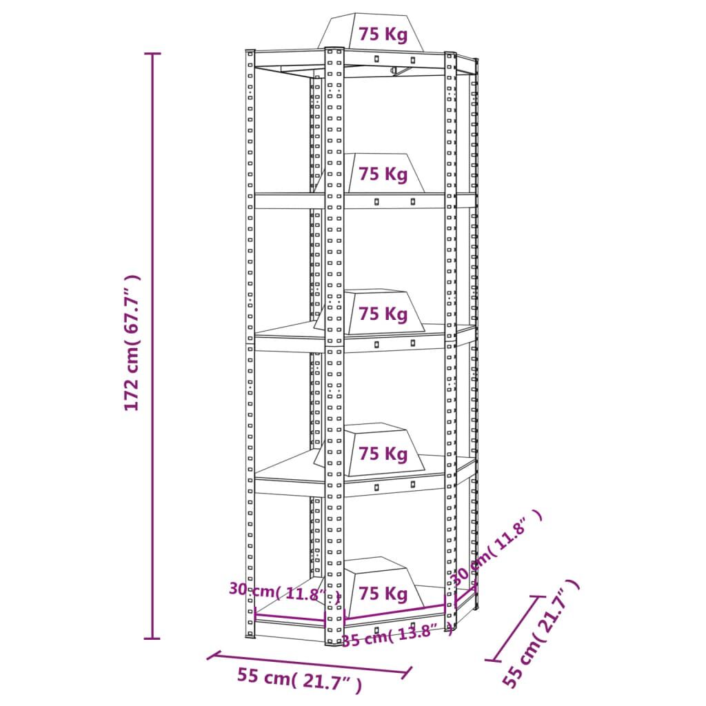 vidaXL 5-Layer Corner Shelf Silver Steel&Engineered Wood