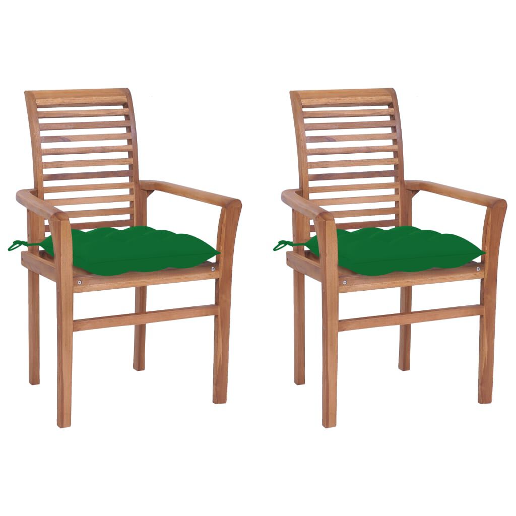 vidaXL Dining Chairs 2 pcs with Green Cushions Solid Teak Wood