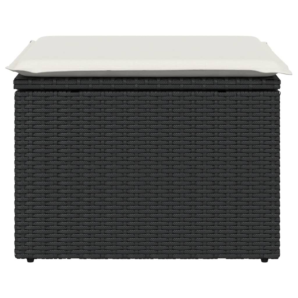 vidaXL Garden Stool with Cushion Black 55x55x37 cm Poly Rattan