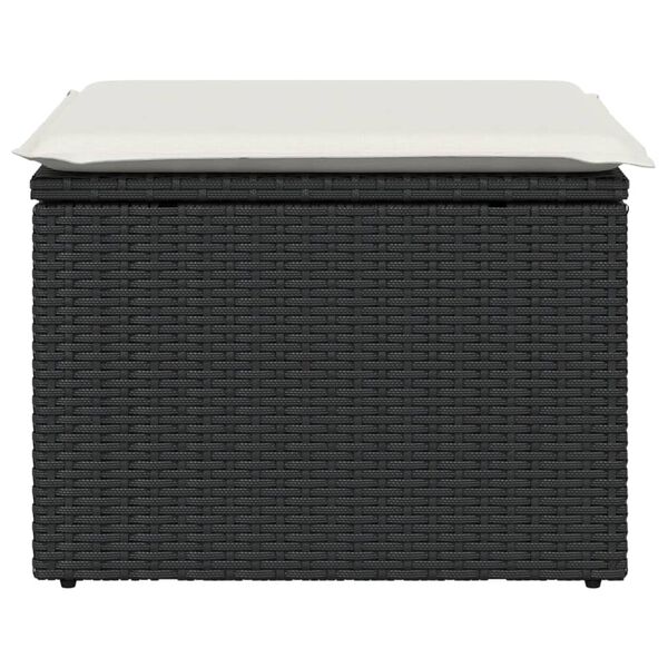 vidaXL Garden Stool with Cushion Black 55x55x37 cm Poly Rattan