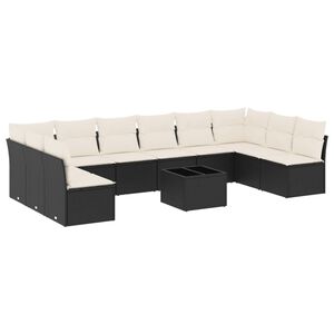vidaXL 11 Piece Garden Sofa Set with Cushions Black Poly Rattan
