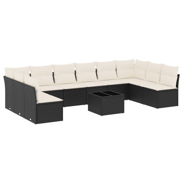 vidaXL 11 Piece Garden Sofa Set with Cushions Black Poly Rattan