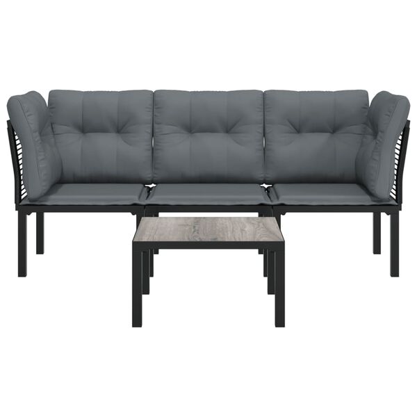vidaXL 4 Piece Garden Lounge Set Black and Grey Poly Rattan