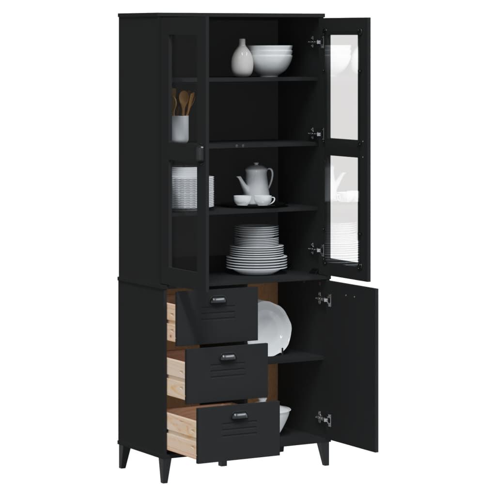 vidaXL Highboard VIKEN Black 80x40x190 cm Solid Wood Pine