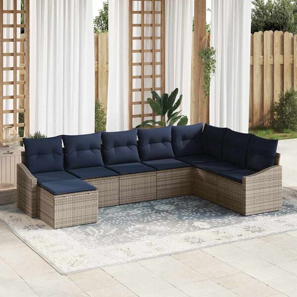vidaXL Sofa Set with Cushion 8 pcs Grey Poly Rattan