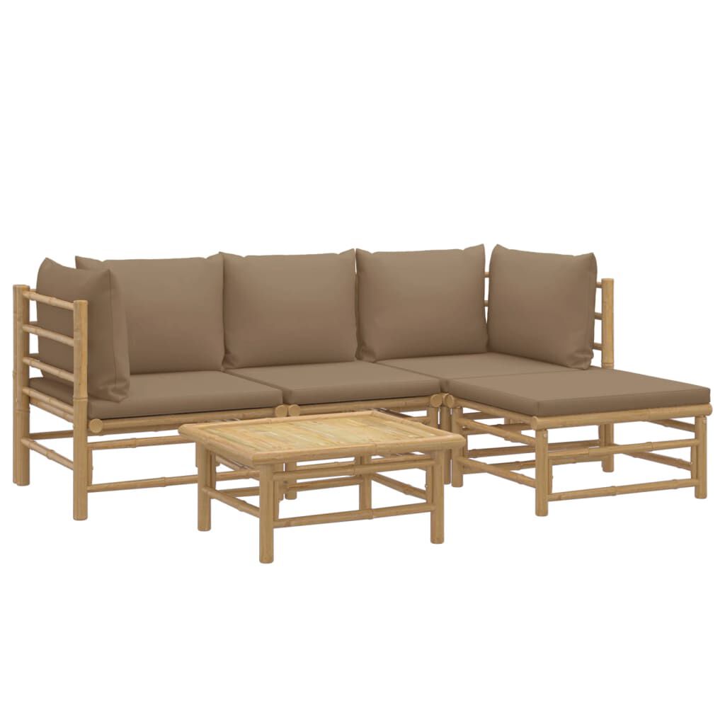 vidaXL 5 Piece Garden Lounge Set with Taupe Cushions Bamboo