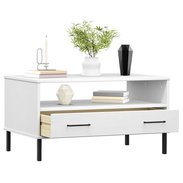 vidaXL Coffee Table with Metal Legs White 85x50x45cm Solid Wood OSLO