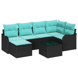 vidaXL Garden Sofa Set with Cushion 7 pcs Black Poly rattan