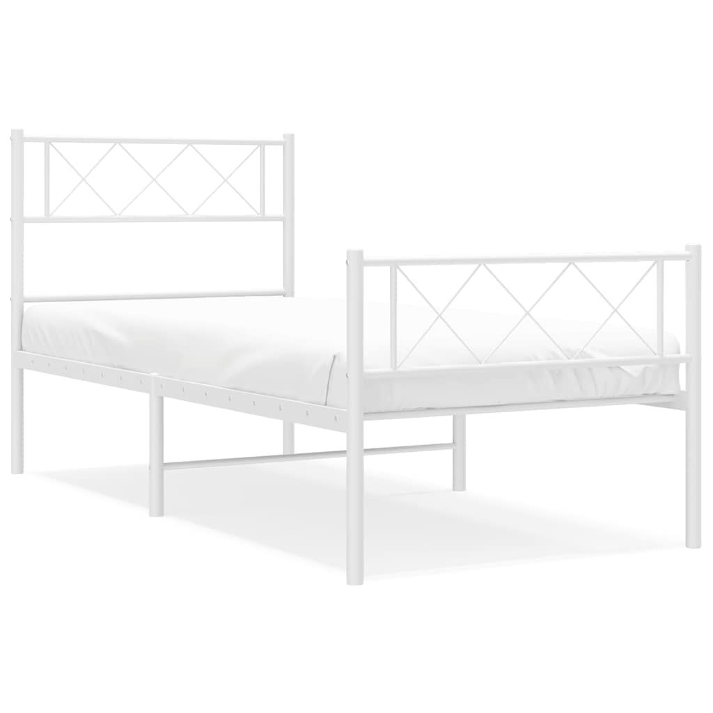 vidaXL Metal Bed Frame without Mattress with Footboard White 100x190cm