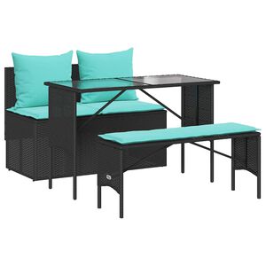 vidaXL 3 Piece Garden Dining Set with Cushions Black Poly Rattan
