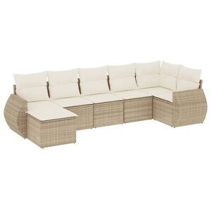 vidaXL 7 Piece Garden Sofa Set with Cushions Beige Poly Rattan