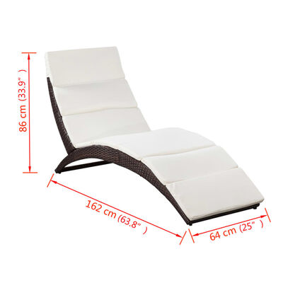 vidaXL Folding Sun Lounger with Cushion Poly Rattan Brown