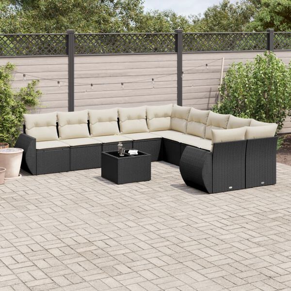 vidaXL 11 Piece Garden Sofa Set with Cushions Black Poly Rattan