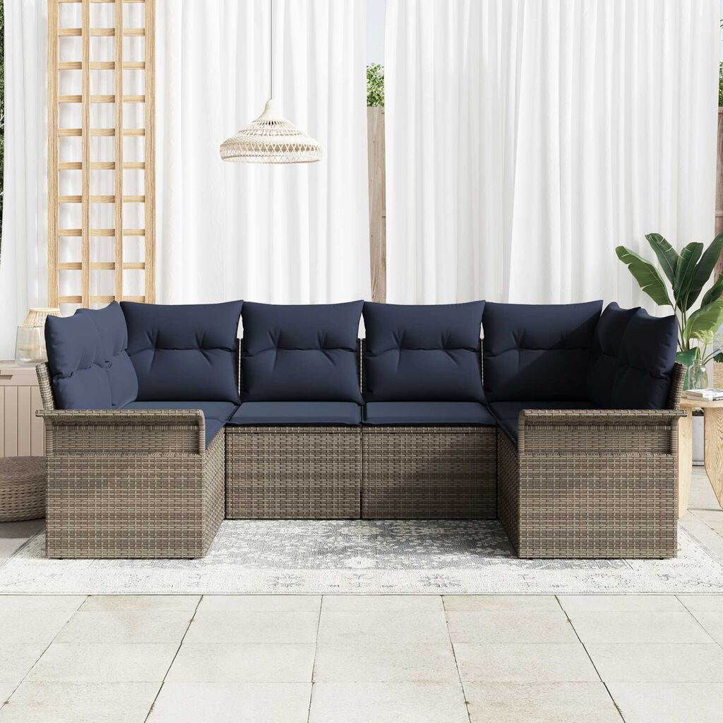 vidaXL 6 Piece Garden Sofa Set with Cushions Grey Poly Rattan