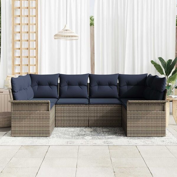 vidaXL 6 Piece Garden Sofa Set with Cushions Grey Poly Rattan