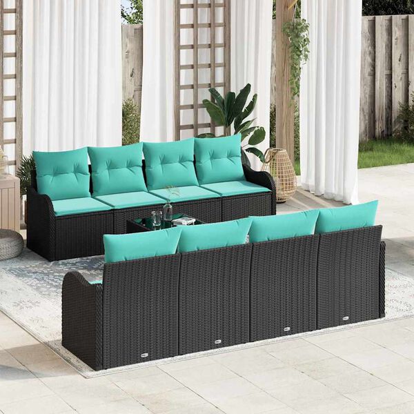 vidaXL Garden Sofa Set with Cushion Manual 9 pcs Black and Turquoise