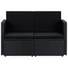vidaXL 2 Seater Garden Sofa with Cushions Black Poly Rattan