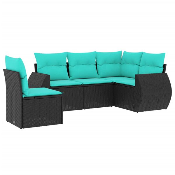 vidaXL 5 Piece Garden Sofa Set with Cushions Black Poly Rattan