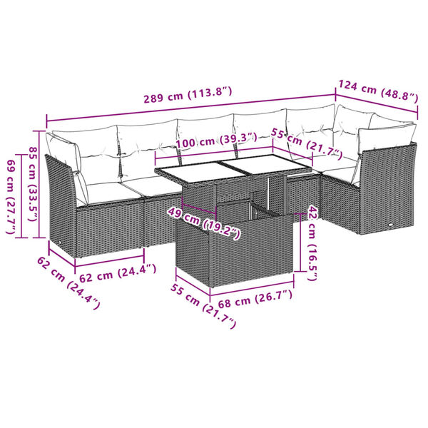 vidaXL 7 Piece Garden Sofa Set with Cushions Grey Poly Rattan