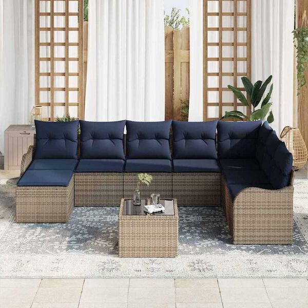 vidaXL Garden Sofa Set 9 pcs Grey Poly rattan