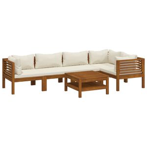 vidaXL 6 Piece Garden Lounge Set with Cream Cushion Solid Acacia Wood