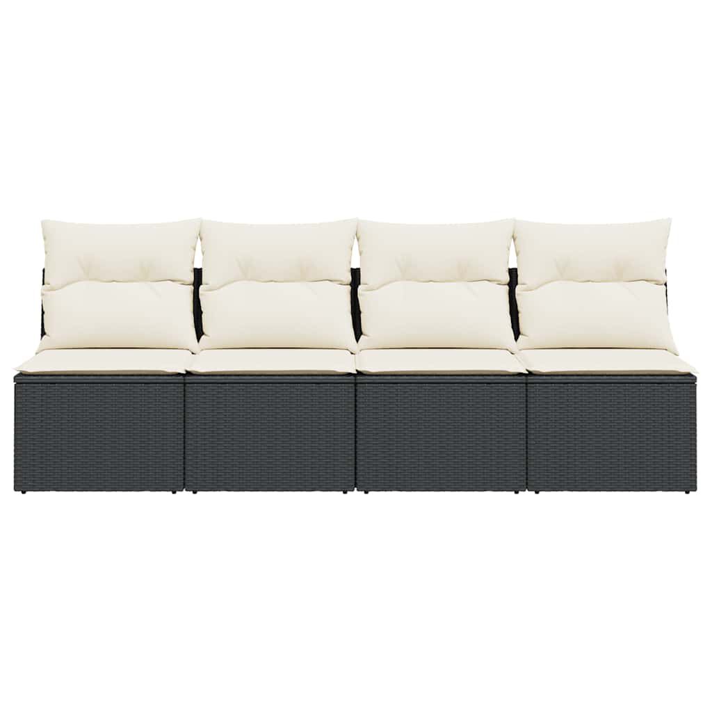 vidaXL Garden Sofa with Cushions 4-Seater Black Poly Rattan