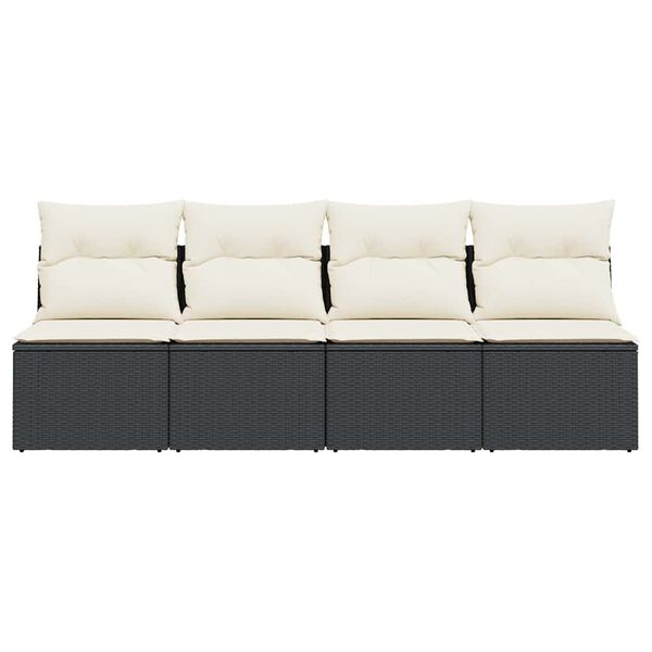 vidaXL Garden Sofa with Cushions 4-Seater Black Poly Rattan