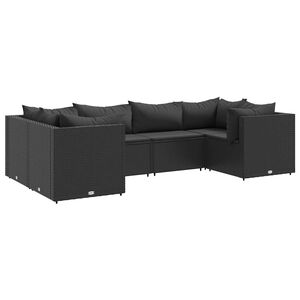 vidaXL 6 Piece Garden Lounge Set with Cushions Black Poly Rattan