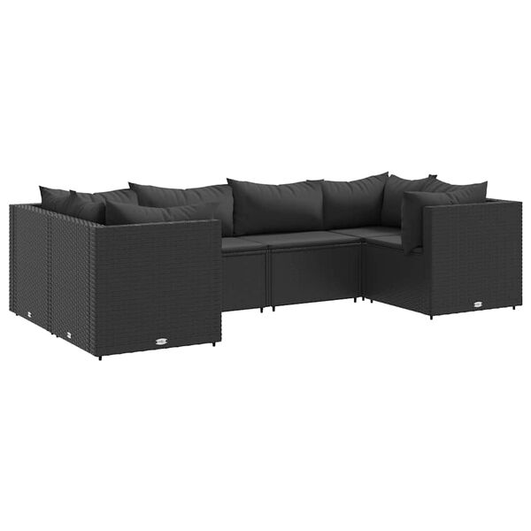 vidaXL 6 Piece Garden Lounge Set with Cushions Black Poly Rattan