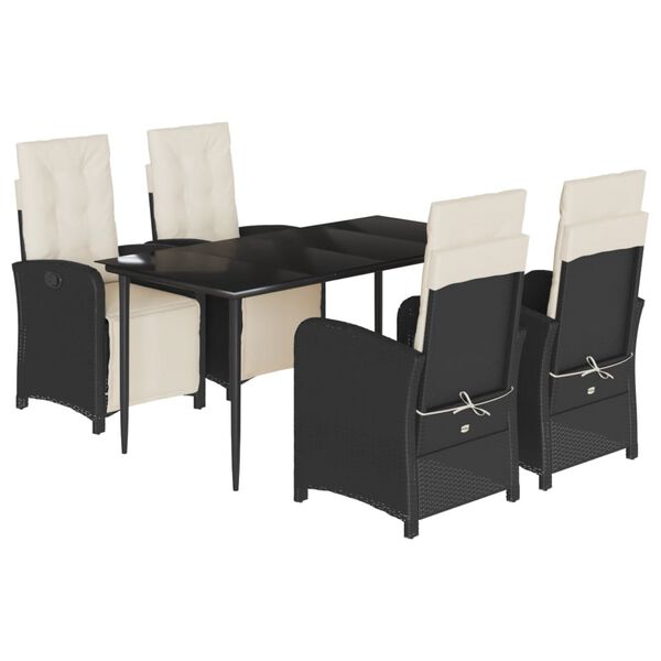 vidaXL 5 Piece Garden Dining Set with Cushions Black Poly Rattan