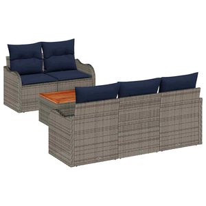 vidaXL Garden Sofa Set with Cushion 6 pcs Grey Poly Rattan