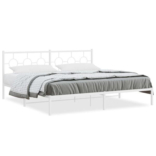 vidaXL Metal Bed Frame without Mattress with Headboard White 193x203cm