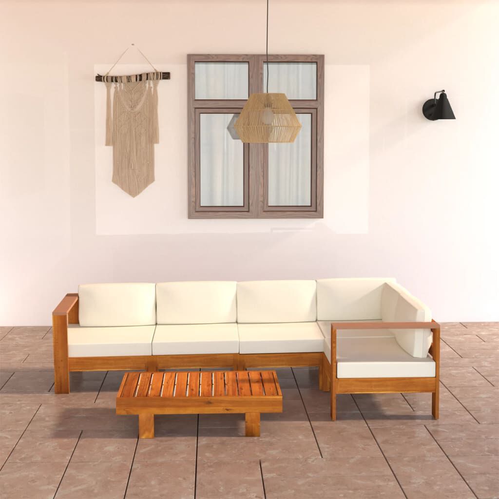 vidaXL 6 Piece Garden Lounge Set with Cream White Cushions Acacia Wood