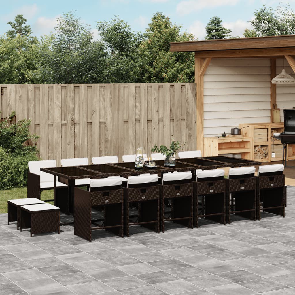 vidaXL 17 Piece Garden Dining Set with Cushions Brown Poly Rattan