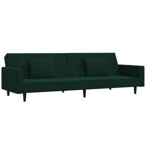 vidaXL 2-Seater Sofa Bed with Two Pillows Dark Green Velvet